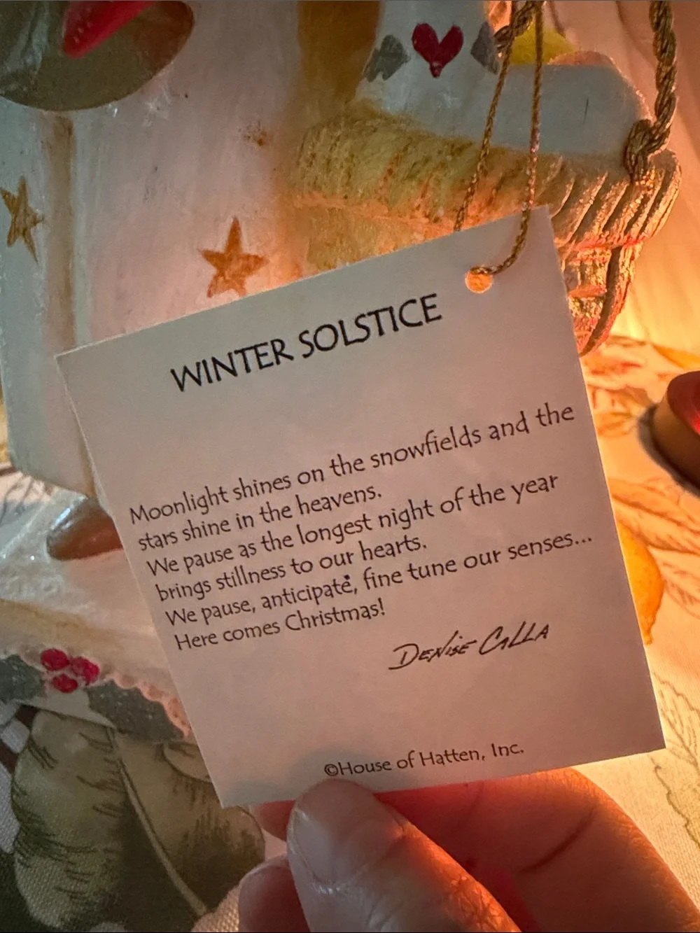 House of Hatten Solstice White & Gold Santa Holding Tree Figurine (collectible)